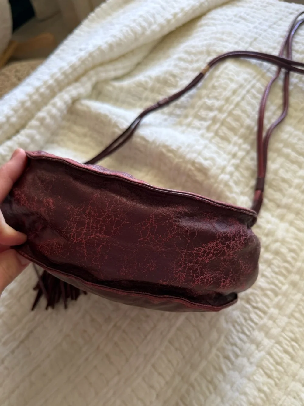 Vintage Ganson San Francisco Metallic Burgundy Leather Mini Bag‎ Tassel Y2K Boho